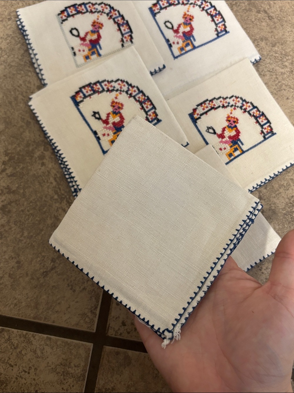 Bundle of six embroidered square handkerchiefs - Picture 2 of 3